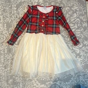 Christmas plaid and cream tulle dress